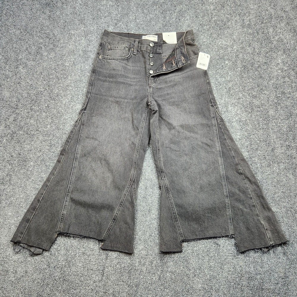 We The Free Ripple Wide Leg Crop Jeans Womens 26 Gray High Rise Slit Hem Denim‎